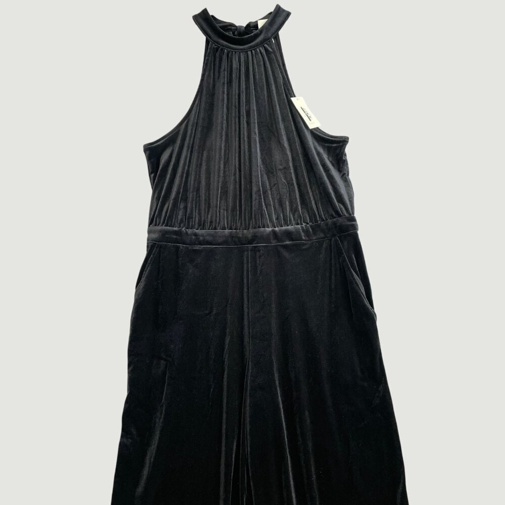 NEW - A New Day Black Velvet Halter High neck  Jumpsuit Size L  h1640 - Picture 3 of 10